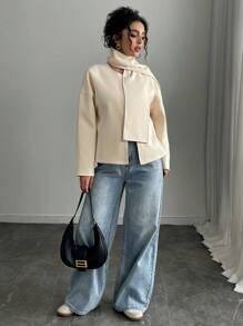 INAWLY Women's Solid Color Cardigan, Long Sleeve Minimalist Casual Jacket, For Everyday Wear