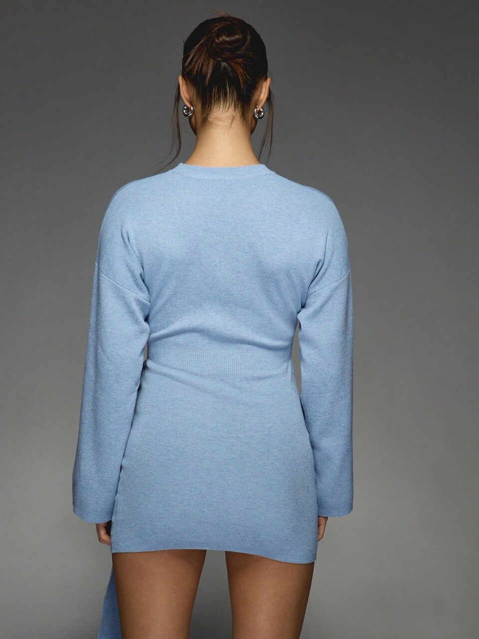 MISSGUIDED Draped Knit Mini Sweater Dress Wide Bell Sleeves Wrap Style Fall Winter Holiday Party Weekend Ribbed Cozy Elegant Lounge Slouchy Knitwear