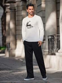 Manfinity Homme Men's Simple & Fashionable Casual Long Sleeve T-Shirt, Everyday Wear