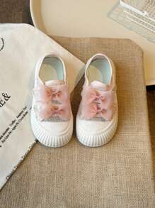1 Pair Bow Canvas Kids Sneakers, Comfortable & Simple, Spring/Summer - Pink - View 3