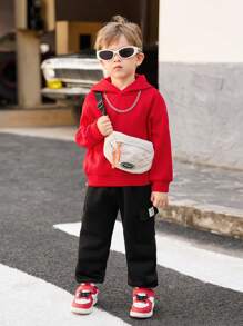 SHEIN 1 peça moletom com capuz de manga comprida grande com letras góticas casuais para meninos, adequado para passeios, passeios, reuniões diárias, temporada outono/inverno