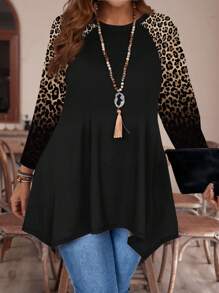 EMERY ROSE Casual Simple Full Leopard Print Plus Size T-Shirt