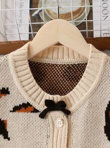 Tween Girls 2 Pieces Knit Sweater Set, Fashionable Leopard Pattern Cardigan With Long Pants, Versatile For Various Occasions Like Home Gatherings, Outings, School, Etc. - Apricot - View 3