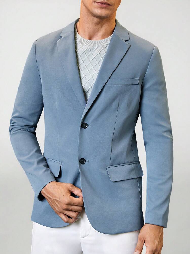 Men Solid Single Breasted Blazer & Pants Set