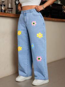 SHEIN EZwear Plus Size Klassieke Casual Denim Jeans, Dagelijkse Kleding