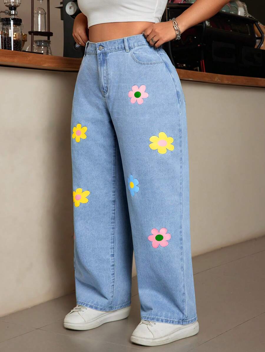 SHEIN EZwear Plus Size Klassieke Casual Denim Jeans, Dagelijkse Kleding