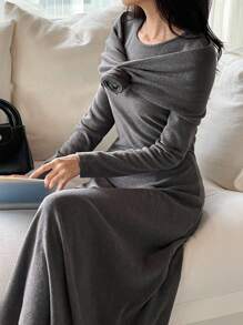DAZY Women 2 Pieces Set Long Dress, Elegant Lady Style,Casual Women Dresses,Fall Dress Long Sleeve Dress - Grey - View 5