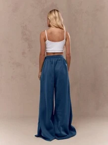 MISSGUIDED 宽腿运动裤运动休闲裤纽约标志羊毛冬季健身运动休闲松紧腰休闲家居服超大版型舒适 - 寶藍色 - 查看 2