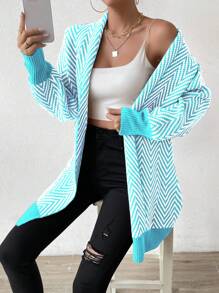 SHEIN Unity 女士长袖条纹休闲开衫，日常穿着 - 彩色 - 查看 3