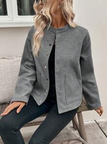 SHEIN Clasi Women's Autumn/Winter Stand Collar, Big Pocket, Drop Shoulder, Long Sleeve, Casual