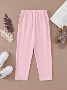 PrepCrw Young Girls Casual School Style Pink Side Pockets Knit Elastic Waist Sweatpants, Autumn/Winter