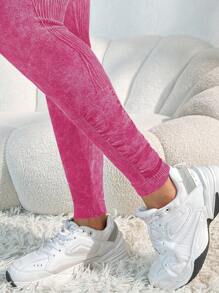 Easithlete Women High Waisted Casual Fitness Matte Leggings - Hot Pink - View 3