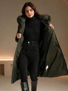 Anewsta Women's Solid Color Front Zip Long Sleeve Pocket Fuzzy Patchwork Hooded Jacket