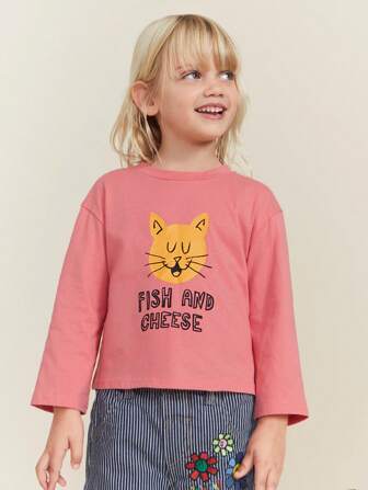 THE HAPPY LOOK Kleine Mädchen Rundhals Langarm T-Shirt mit minimalistischem Muster, lässiger Alltags-Tragekomfort