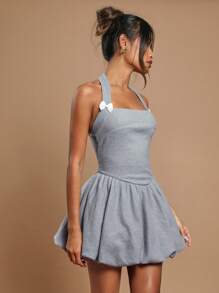 COSMINA Robe mini casual simple avec décor de nœud papillon pour femmes - Gris - Voir 3