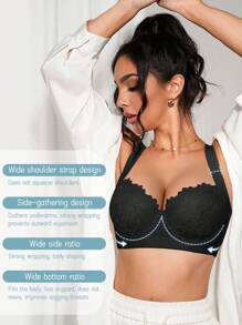 1pc Women's Adjustable Seamless Wireless Bra, Comfy & Soft With Wide Strap For Shaping & Support Lingerie - Black - View 3