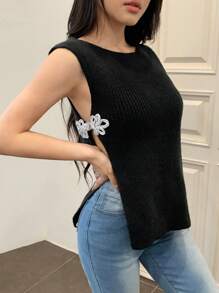 SHEIN MOD Top corto de punto sin mangas de unicolor con abertura lateral para mujer