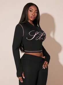 SHEIN SXY Áo nỉ chui đầu phối màu tương phản cỡ lớn dành cho nữ, trang phục thể thao thường ngày mùa thu, tay dài, phù hợp cho các bữa tiệc mùa thu và mùa đông, đi chơi đêm, sinh nhật, tiệc độc thân, dễ thương, thường ngày, đi mua sắm, thời trang đường phố, đi chơi, tôn dáng, dễ phối đồ. - màu đen - Xem 11