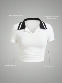 Easithlete Áo thun polo thể thao bó sát dành cho nữ, áo thun cổ sọc tay ngắn tập yoga, trang phục đi làm hàng ngày thoải mái, áo phông dễ thương và gợi cảm để chạy bộ, tập gym, thể dục, chơi golf, quần vợt - Nhiều màu - Xem 4