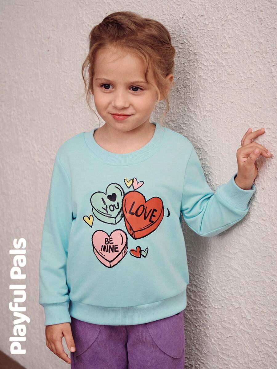SHEIN 1 Áo nỉ in hình trái tim vui nhộn cho bé gái Cơ bản Thường ngày Dễ thương/Cổ điển/Thường ngày/Dạo chơi Mùa thu/Đông/Xuân Thích hợp cho đi học và đi chơi Ngày lễ tình nhân - Nhiều màu - Xem 1