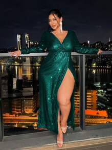SHEIN SXY 大码绿色生日派对礼服 - 墨綠色 - 查看 1