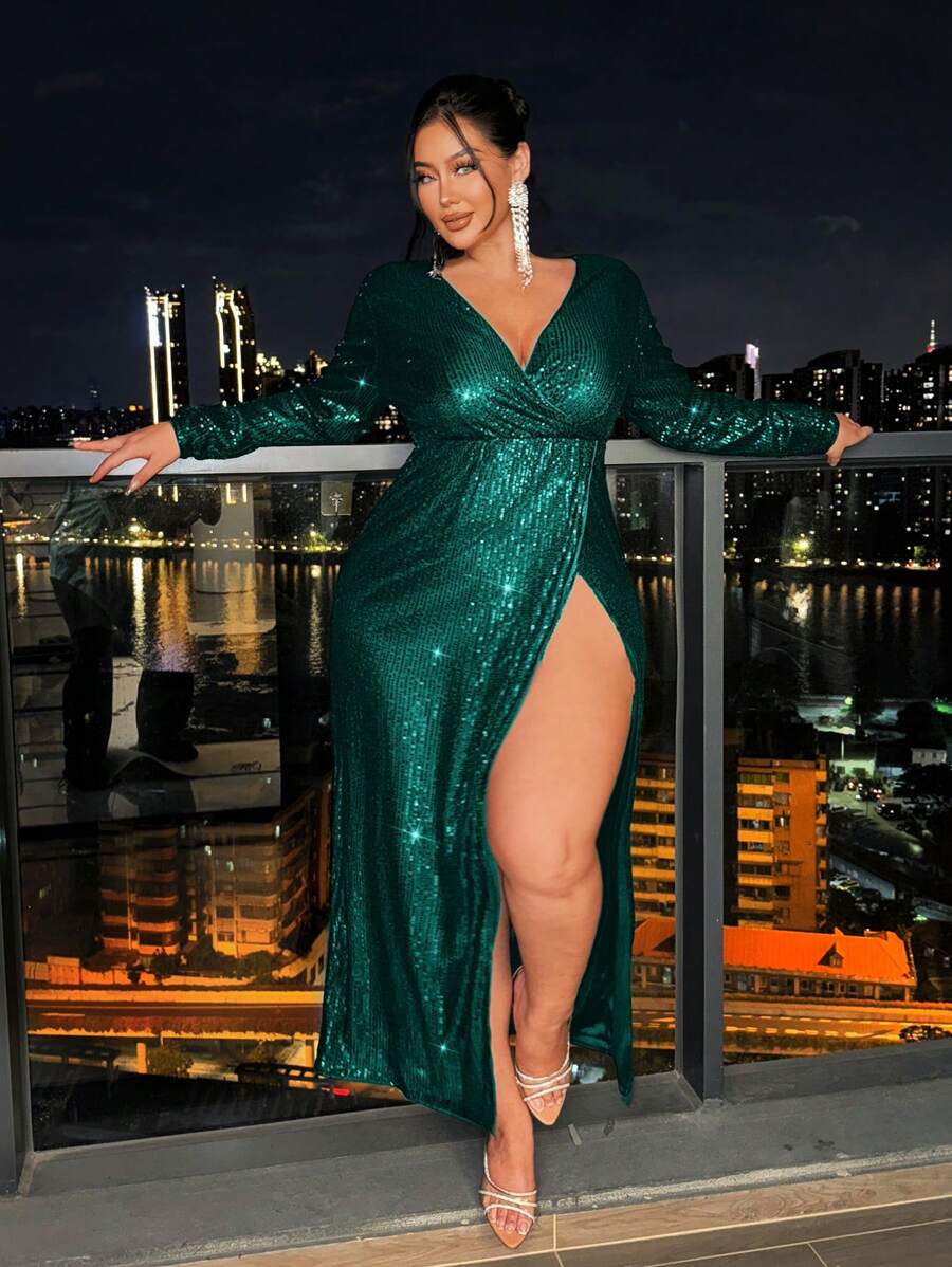 SHEIN SXY 大码绿色生日派对礼服 - 墨綠色 - 查看 1