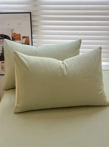 1pc Green And Beige Color Pillowcase, Washable Without Filling - Green - View 2