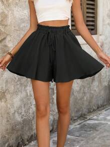 Breezaya Women's Solid Color Waist Belted Skorts - Black - View 4