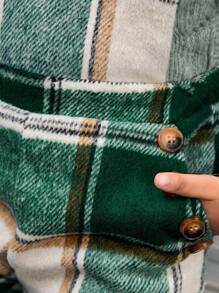 SHEIN 年轻女孩都市时尚派对褶皱领长袖针织上衣和纯色网格印花吊带裤套装 - 綠色 - 查看 5