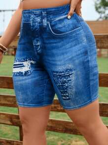 Calvaya Shorts biker con estampado efecto denim desgarro