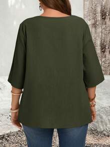 EMERY ROSE Plus Size Asymmetric Hem Green Country Shirts Fall Clothes
