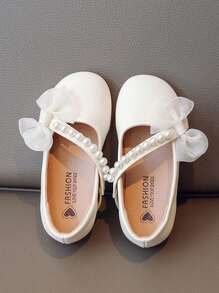 1 Pair Girl's Flat Shoes, Beige Comfortable Versatile Bowknot Fairy Style Outdoor Kids Shoes - Beige - View 3