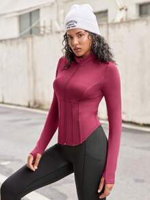 Easithlete Women's Solid Color Front Zip Long Sleeve Fitted Athletic Jacket - Hot Pink - View 11