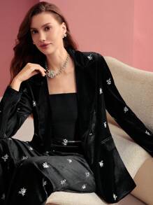 MOTF PREMIUM 天鹅绒单纽扣结构西装外套 - 黑色 - 查看 4