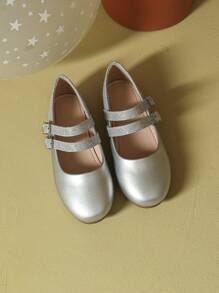 1 Pair Minimalist Girl Flat Casual Shoes, Fashionable For Autumn/Winter - Silver - View 3