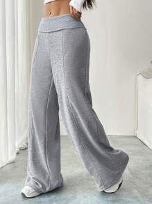 SHEIN Unity Damen vielseitige, locker sitzende, weite Lässig-Hosen mit niedriger Taille, amerikanischer Stil, Jogginghose, lang - Grau - Übersicht 3