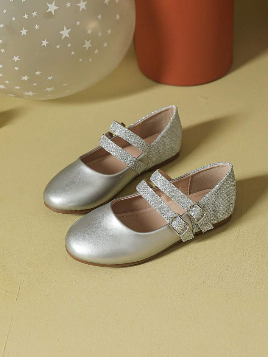 1 Pair Minimalist Girl Flat Casual Shoes, Fashionable For Autumn/Winter - Silver - View 1