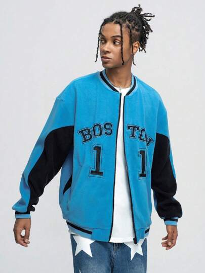 Street Life Men's Color Block Patchwork Front Zipper Long Sleeve Casual Jacket