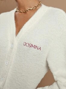 COSMINA Cárdigan de mujer de lana con bordado vintage, color beige, para otoño/invierno