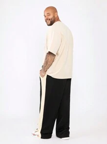 Manfinity VCAY Plus Size Men's Loose Knit Casual Sports Long Pants, Black & Apricot, Autumn/Winter - Multicolor - View 4