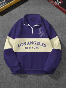 Aesthetic Post--Men's Solid Color Splicing Front Zipper Letter Print Long Sleeve Casual Hoodie