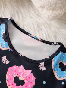 Tween Girl Heart, Donut, Bow Print Long Sleeve Nightgown