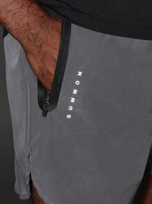 SUMWON Performance Athletic Shorts Elastic Waistband Concealed Zip Pockets Training Workout Running Basketball Gym Sports Wear Breathable Active Shorts - Grey - View 5
