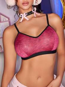 1pc Women Non-Wired Contrast Trim Bra