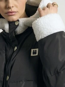 AiiRZ Winter Puffer Fleece Lined Hooded Jacket Sherpa Trim Outerwear Quilted Padded Warm Snow Coat With Patch Pockets Insulated Zip Front Weather Resistant