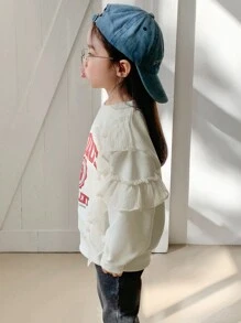 DAZY Young Girl Crew Neck Letter Print Knitted Sweatshirt - Beige - View 5