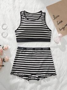 2pcs/Set Teen Girls Casual Stripe Pattern Bra Underwear Set - Multicolor - View 3