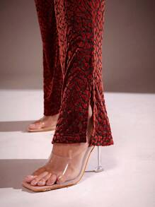 Hauture Pantalones acampanados de terciopelo con estampado de animales efecto felpa - Multicolor - Ver 3