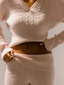 Aralina 温暖又毛绒的柔粉色针织阔腿裤