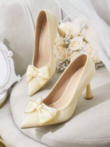 CUCCOO HITCHD Women's Fashion Elegant Gold Toe Rhinestone Bow Pointy Toe Stiletto High Heels, Suitable For Wedding, Bridesmaid, Banquet, Date, Party, Christmas, New Year, Valentine's Day, Comfortable Shoes Valentines